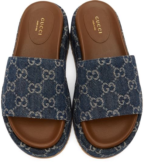 women's platform slide sandals gucci|Gucci denim platform sandals.